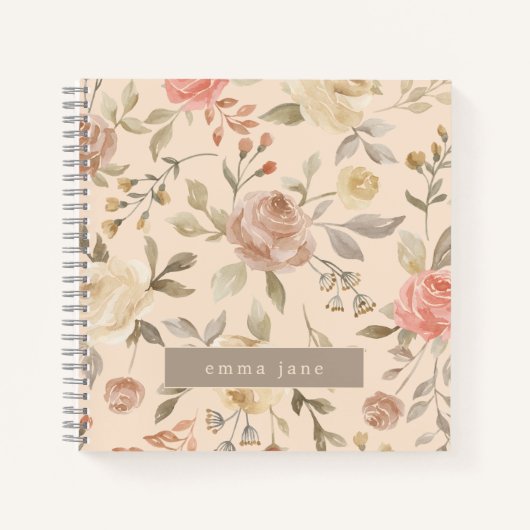 Pastel waterverf florale naam gepersonaliseerd notitieboek (Voorkant)