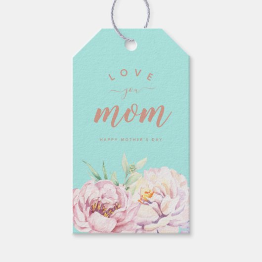 Pastel Waterverf Florals houdt van je mama minimal Cadeaulabel (Voorkant)