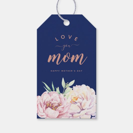 Pastel Waterverf Florals houdt van je mama minimal Cadeaulabel (Voorkant)