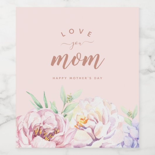 Pastel Waterverf Florals | Van je moeder houden Wijn Etiket (Enkel label)