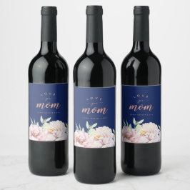 Pastel Waterverf Florals | Van je moeder houden Wijn Etiket