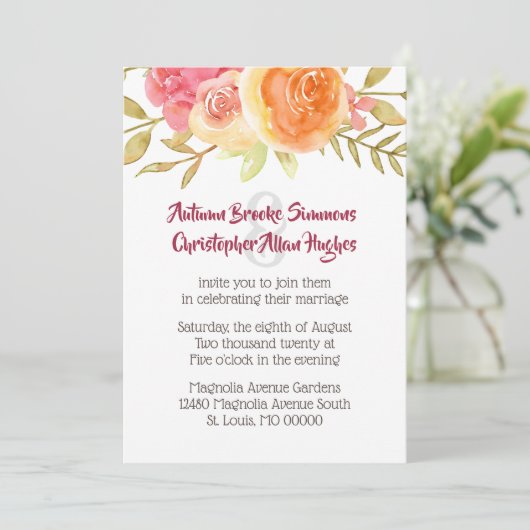 Pastel Waterverf Florals Weddenschap Kaart (Staand voorkant)