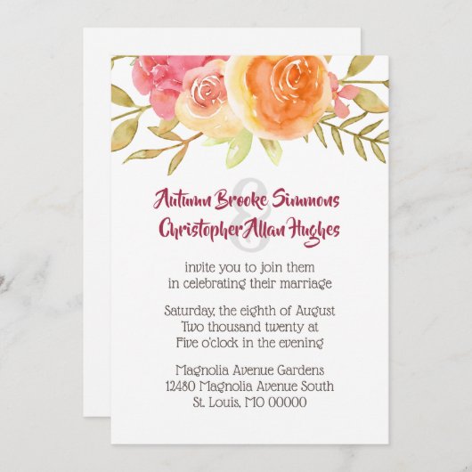 Pastel Waterverf Florals Weddenschap Kaart (Voorkant / Achterkant)