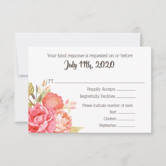 Pastel Waterverf Florals Wedding RSVP-kaart RSVP Kaartje (Voorkant)