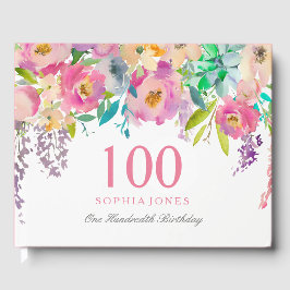 Pastel Waterverf Flowers 100e verjaardag Gastenboek