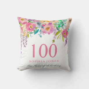 Pastel Waterverf Flowers 100th Birthday GIft Kussen