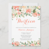Pastel Waterverf Flowers 13th Birthday Kaart (Voorkant)