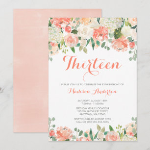 Pastel Waterverf Flowers 13th Birthday Kaart