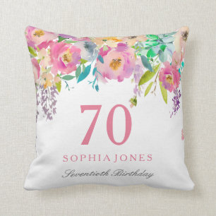 Pastel Waterverf Flowers 70th Birthday Party Gift Kussen