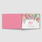 Pastel Waterverf Flowers 80th Birthday Party Gastenboek (Volledig)