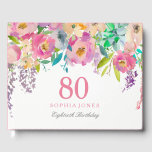 Pastel Waterverf Flowers 80th Birthday Party Gastenboek<br><div class="desc">Pasteelverdieping 80e verjaardag van de Waterverf van het paastheek van de Partij van de Gast voor de gelijke reeks zie Niche en de NestOpslag</div>