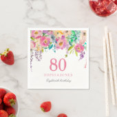 Pastel Waterverf Flowers 80th Birthday Party Servet (Insitu)