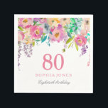 Pastel Waterverf Flowers 80th Birthday Party Servet<br><div class="desc">Pastel Waterverf Flowers 80th Birthday Party Bekijk onze winkel voor passende uitnodiging,  envelop en luiers Ook overeenkomende koffiebogen</div>