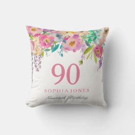 Pastel Waterverf Flowers 90th Birthday Gift Kussen