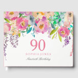 Pastel Waterverf Flowers 90th Birthday Party Gastenboek<br><div class="desc">Plakken voor 90e verjaardag Waterverf van pasta's Gastenboek voor overeenkomende set zie Niche en nestwinkel</div>