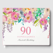 Pastel Waterverf Flowers 90th Birthday Party Gastenboek (Voorkant)