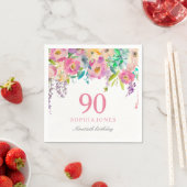 Pastel Waterverf Flowers 90th Birthday Party Servet (Insitu)