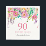 Pastel Waterverf Flowers 90th Birthday Party Servet<br><div class="desc">Pasteelbloemen 90th Birthday Party Bekijk onze winkel voor passende uitnodiging,  envelop en luiers Ook overeenkomende koffiebogen</div>