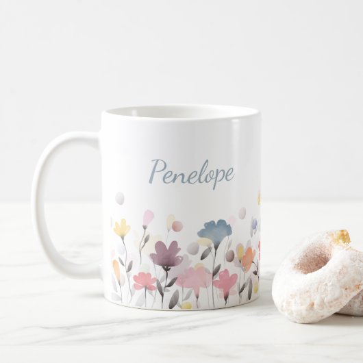  pastel Waterverf Flowers Aangepast Koffiemok (Met donut)