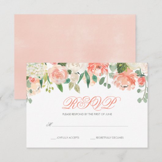 Pastel Waterverf Flowers Bat Mitzvah RSVP (Voorkant / Achterkant)