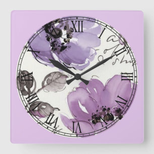 Pastel Waterverf Flowers Fine Art Roman Numbers Vierkante Klok