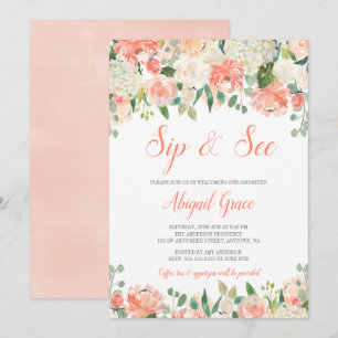 Pastel Waterverf Flowers Girl Sip and See Invites Kaart