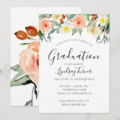 Pastel Waterverf Flowers Graduparty Kaart (Voorkant / Achterkant)