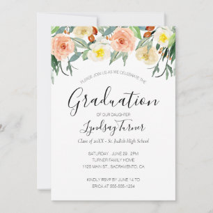 Pastel Waterverf Flowers Graduparty Kaart