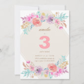 Pastel Waterverf Flowers Kids Birthday Uitnodiging (Voorkant)