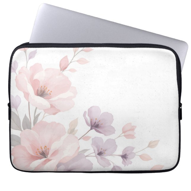 Pastel Waterverf Flowers Laptop Sleeve (Voorkant)