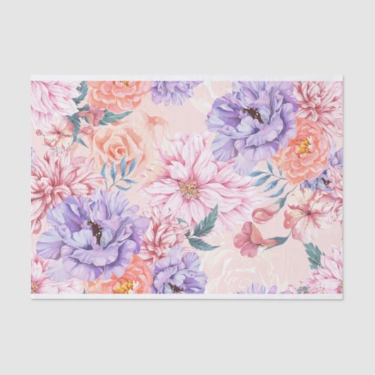 Pastel Waterverf Flowers Pink Lavender Decoupage Tissuepapier (Voorkant)