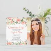 Pastel Waterverf Flowers Quinceañera Foto Kaart (Staand voorkant)