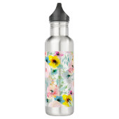 Pastel Waterverf Flowers Roze Blauwgroen Geel Waterfles (Links)