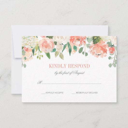 Pastel Waterverf Flowers Wedding RSVP Kaartje (Voorkant)