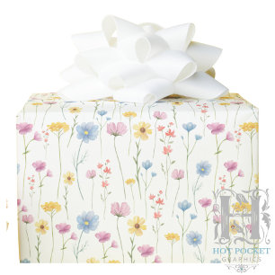 Pastel Waterverf Flowers Wrapping Paper Cadeaupapier