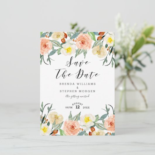 Pastel Waterverf Flowers Wreatborder Save The Date (Staand voorkant)