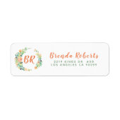 Pastel Waterverf Flowers Wreatmonogram Etiket (Voorkant)