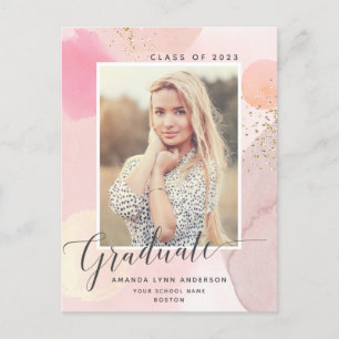 Pastel Waterverf Foto Afstuderen aankondiging Briefkaart