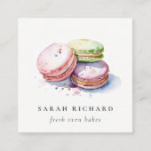 Pastel Waterverf Franse Macarons Bakkerij QR Code Vierkante Visitekaartje (Voorkant)