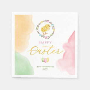 Pastel Waterverf Gele Baby Kuiken Gelukkig Pasen Servet