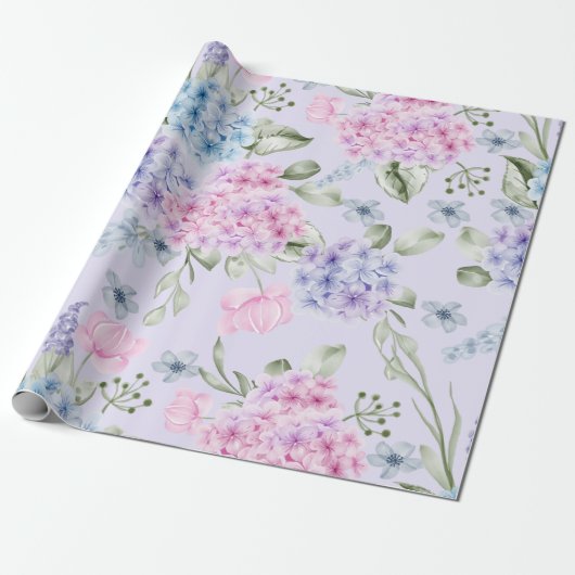 Pastel Waterverf gemengd Kleur Hydrangea Flowers Cadeaupapier (Uitgerold)
