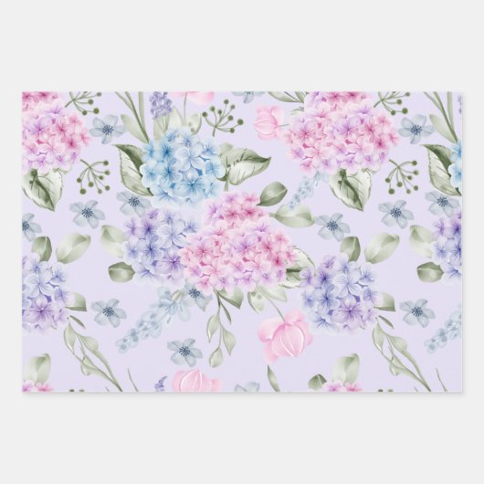 Pastel Waterverf gemengd Kleur Hydrangea Flowers Inpakpapier Vel (Voorkant 3)