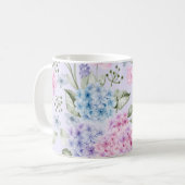 Pastel Waterverf gemengd Kleur Hydrangea Flowers Koffiemok (Voorkant links)