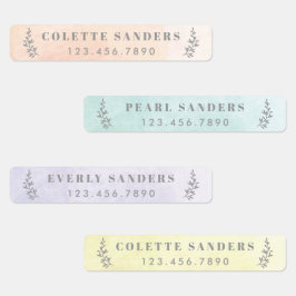 Pastel Waterverf Gepersonaliseerde Naam Labels