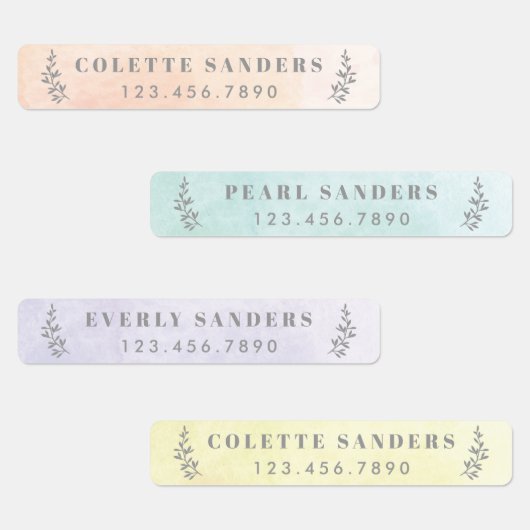 Pastel Waterverf Gepersonaliseerde Naam Labels (Groep)