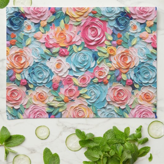 Pastel Waterverf geschilderde bloemen Theedoek (Gevouwen)