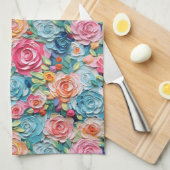 Pastel Waterverf geschilderde bloemen Theedoek (Quarter Fold)