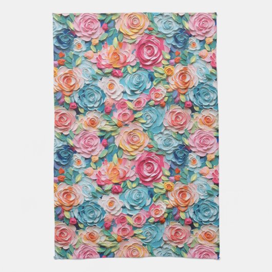 Pastel Waterverf geschilderde bloemen Theedoek (Verticaal)