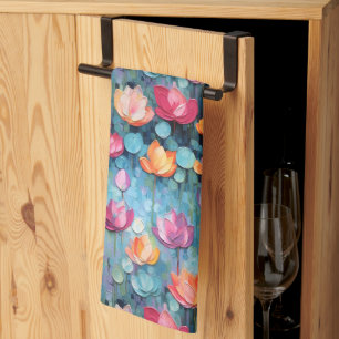 Pastel Waterverf geschilderde bloemen Theedoek