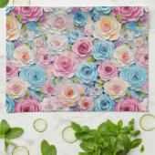 Pastel Waterverf geschilderde bloemen Theedoek (Gevouwen)